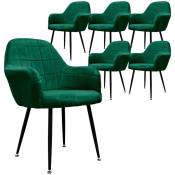 Ml-design - ecd Germany Lot de 6 Chaises de Salle à Manger - Vert Foncé - Style Rétro - Assise Rembourrée Aspect Velours - Pieds en Métal Noir - avec