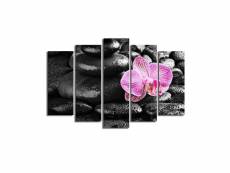 Pentaptyque atos motif galets et orchidée rose et noir