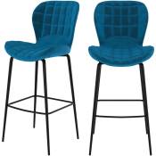 Rendez-vous Déco - Chaise de bar Mazzia en velours bleu 75 cm (lot de 2) - Bleu
