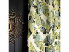 Rideau tamisant 135 x 280 cm à oeillets jacquard editeur motif feuilles bananier satiné naturel