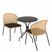 Salon de jardin 2 pers - table ronde D70 et 2 chaises beiges et noires