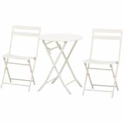 Salon de jardin bistro pliable - table ronde ø 60 cm avec 2 chaises pliantes - métal thermolaqué blanc - Blanc