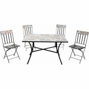 Salotto Maiolica Rectangulaire Sicile cadre en acier noir ensemble composé d'une table avec plateau carrelé et quatre chaises avec insert carrelé