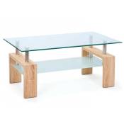 Table basse rectangulaire verre et pieds chêne clair