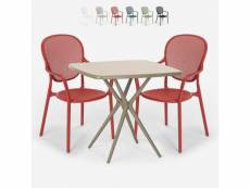 Table carrée 70x70cm + 2 chaises beige intérieur extérieur jardin bar restaurant lavett