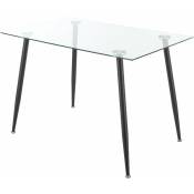 Table de salle à manger verre trempé acier 75 x 110 x 70 cm noir - Transparent
