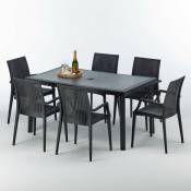 Table rectangulaire et 6 chaises Grand Soleil Bistrot Arm Anthracite - 150x90cm - Poly rotin - Noir