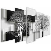 Tableau 5 parties graphique arbres sur fonds noir et blanc - 150x80 cm