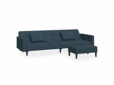 Vidaxl canapé-lit 2 places avec deux oreillers et repose-pied bleu