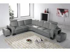 Canapé d'angle en cuir gris avec appuie tête relax havane (angle gauche)-