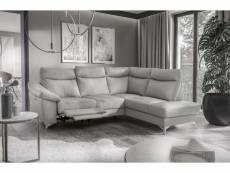 Canapé d'angle en cuir italien de luxe 5 places luzerne, avec relax électrique et coffre, gris clair, angle droit