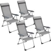 Casaria - Lot de 4 chaises de jardin pliantes en aluminium avec accoudoirs Dossier haut réglable en 7 positions Chaises de camping