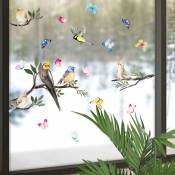 Ccykxa - Autocollants double face pour fenêtre teintée printemps été pour verre statique, fleurs, papillons, autocollants de fenêtre, oiseaux