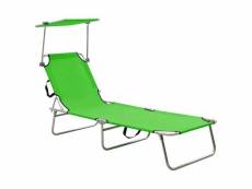 Chaise longue pliable avec auvent acier vert pomme