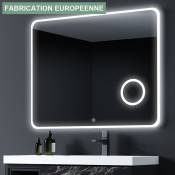 Cosyneo - Miroir éclairage led de salle de bain loutro avec interrupteur tactile, anti-buée et loupe - 80x80cm