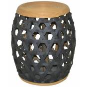 Décoshop26 - Tabouret design / table d'appoint en bambou noir et bois