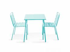 Ensemble table de jardin carrée et 2 chaises acier turquoise - palavas
