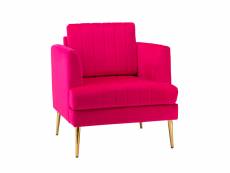 Fauteuil salon en velours, fauteuil club moderne en velours avec coussin amovible et pieds en métal doré, canapé capitonné en velours, rose