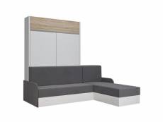 Lit escamotable aladyno sofa 140*200 cm blanc bandeau chêne méridienne tissu gris 20100996591