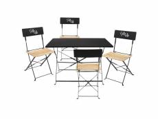Malam - ensemble table repas pliante + 4 chaises pliantes noires