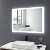 Miroir led 80x60cm anti-buée Miroir de salle de bains, led Miroir avec Bluetooth et Horloge, Commutateur Tactile - Meykoers