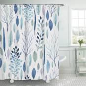 Rideau de douche floral, rideau de douche tropical, rideau de douche en tissu imperméable rideau de douche bleu