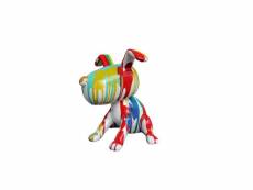 Statue chien assis avec coulures multicolores h28 cm