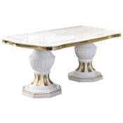 Table à manger rectangulaire extensible bois vernis laqué brillant blanc et doré Lesly 185 à 230cm
