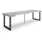 Table console extensible, Console meuble, 260, Pour 12 personnes, Pieds bois massif, Style moderne, Ciment - Skraut Home