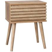 Table de chevet style scandinave décor bois avec tiroir rainuré et pieds compas - Naturel