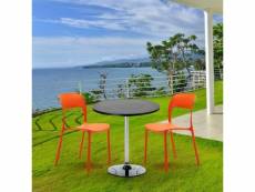 Table ronde noire 70x70cm avec 2 chaises colorées bar café restaurant cosmopolitan