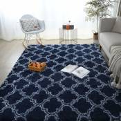 Tapis bleu marine pour salon doux chambre de luxe grand tapis moelleux en peluche Shaggy grand tapis confortable (2 x 5 pieds, bleu marine/blanc)