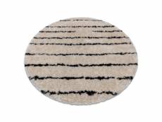 Tapis fluffy 2371 cercle shaggy rayures - crème anthracite cercle 160 cm