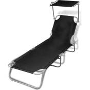 Vidaxl - Chaise longue pliable avec auvent Acier et tissu Noir