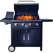 Barbecue a' gaz KE003 pour la cuisson au gaz ou a' la pierre de lave en acier quatre bruleurs 12 kW + 2 kW avec bruleur late'ral