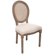 Chaise de table en coton Beige Lin et Bois blanchi avec dossier Cannage - Atmosphera - Beige lin