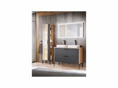 Ensemble meuble sous-vasque + vasques à poser + miroir led + grande armoire - 120 cm - duramen grey