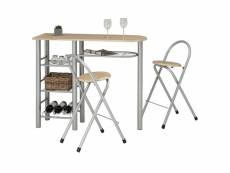Ensemble style avec table haute de bar mange-debout comptoir et 2 chaises/tabourets, en mdf chêne sonoma et structure en métal