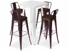 Ensemble table blanche et 4 tabourets de bar design industriel - bistrot stylix bronze