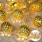 Guirlande Lumineuse Solaire Marocaine, 7M 50 Globes Lumineux en Métal Doré pour Décoration Intérieure, Fête de Mariage, Noël, Intérieur, Extérieur