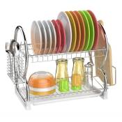 Hofuton Égouttoir à vaisselle 2 étages en acier inoxydable 40 x 38 x 24 cm pour couverts comme assiettes tasses, etc.