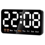 Horloge Murale NuméRique, Horloge NuméRique LED de 9 Pouces, Grand éCran avec 12/24 Heures, Gros Chiffres, Petite Horloge Murale Silencieuse (Blanc)