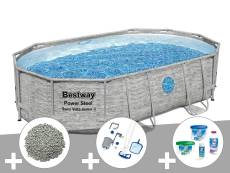 Kit piscine tubulaire ovale Bestway Power Steel SwimVista avec hublots 4,88 x 3,05 x 1,07 m + 10 kg de zéolite + Kit de traitement au chlore + Kit d'e