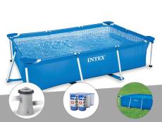 Kit piscine tubulaire rectangulaire Intex 3,00 x 2,00 x 0,75 m + Filtration à cartouche + 6 cartouches de filtration + Bâche à bulles