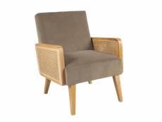 Lodge - fauteuil cannage et velours taupe