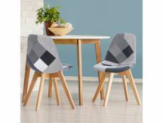 Lot de 2 chaises scandinaves sara motifs patchworks noirs, gris et blancs