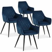 Lot de 4 chaises Victoria en velours bleu pieds noir - Bleu