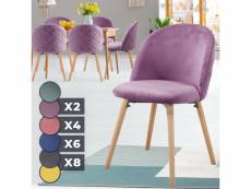 Miadomodo® chaise de salle à manger en velours - lot de 6, pieds en bois hêtre, style moderne, violet - chaise scandinave pour salon, chambre, cuisine