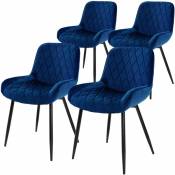 Ml-design - Set 4 chaises de salle à manger rembourrées assise dossier bleu foncé velours