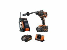 Pack aeg perceuse percussion brushless 18v bsb18bl-602c - radio de chantier 12-18v dab+ usb br 1218c-0 - 2 batteries 6.0ah 1 chargeur 4935464100-49354
